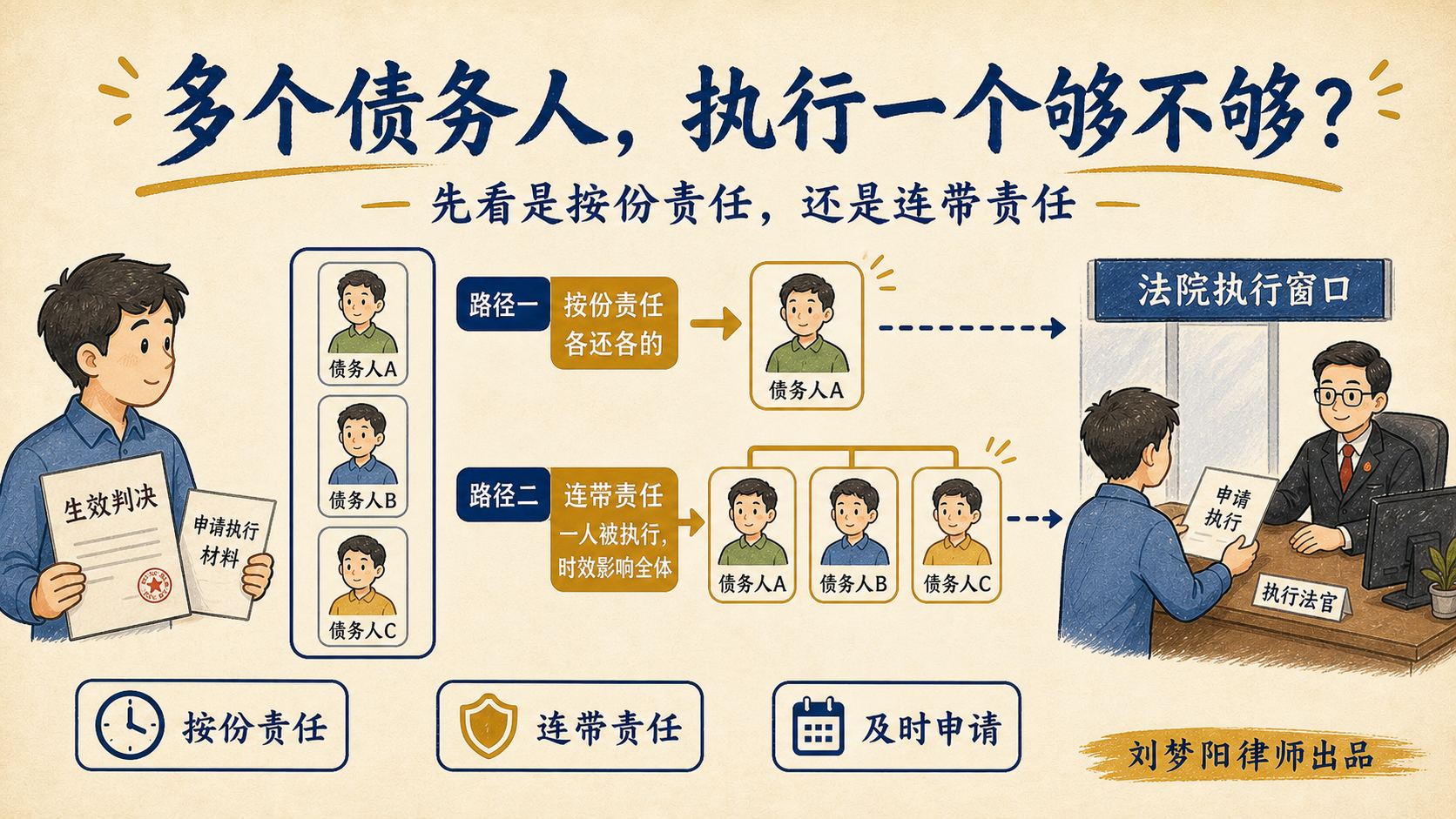 多个债务人执行时效手绘漫画说明图